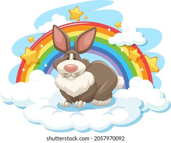 Cute rabbit on the cloud with rainbow illustration