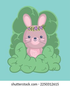 cute rabbit on grass cartoon