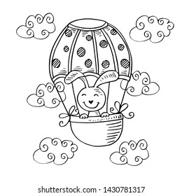 Cute rabbit on hot air balloon