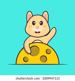 Cute rabbit is on the moon. Animal cartoon concept isolated. Can used for t-shirt, greeting card, invitation card or mascot.