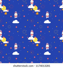 cute rabbit on the moon seamless pattern vector.