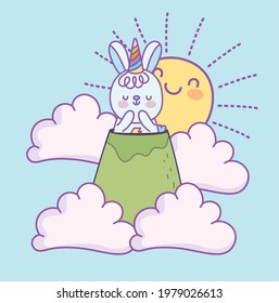 cute rabbit on mountain clouds