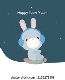 Cute Rabbit on a sled. Cartoon style. Vector illustration. For card, posters, banners, children books, printing on the pack, printing on clothes, fabric, wallpaper, textile or dishes.