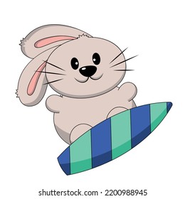 Cute Rabbit on the surfboard. Draw illustration in color