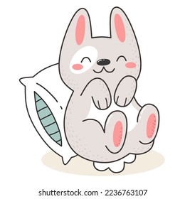 Cute rabbit. Rabbit on vacation, sleeping. Vector character in doodle style.