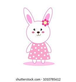 Cute rabbit on white background vector illustration.