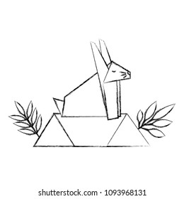 cute rabbit origami paper in field