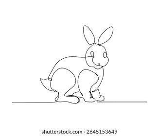 Cute rabbit outline drawing illustration. one continuous line drawing of bunny.