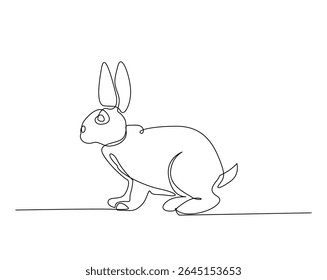 Cute rabbit outline drawing illustration. one continuous line drawing of bunny.