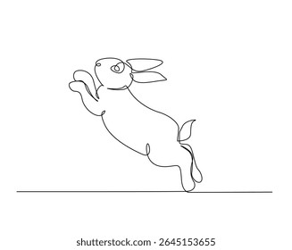 Cute rabbit outline drawing illustration. one continuous line drawing of bunny.