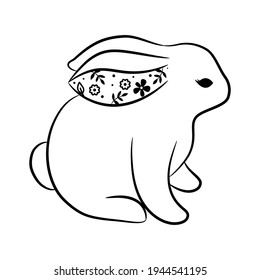 Cute rabbit outline style design with floral ears.