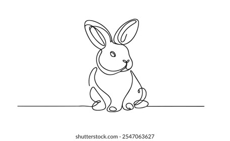 Cute rabbit outlined in minimalist style on white background for children’s coloring book activity page