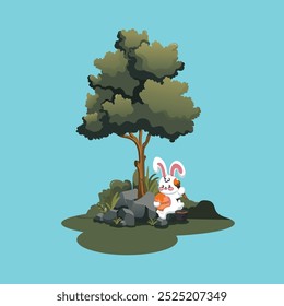 cute rabbit with paint brush 