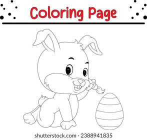  Cute Rabbit Painting Easter Egg Coloring Page for Kids