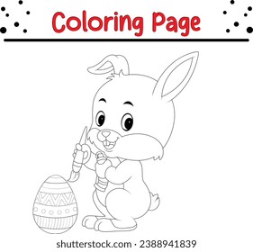  Cute Rabbit Painting Easter Egg Coloring Page for Kids
