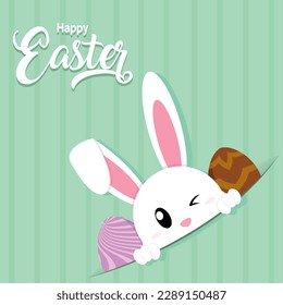 Cute rabbit with pair of easter eggs Happy easter Vector