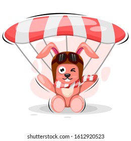 Cute rabbit with parachute cartoon design vector