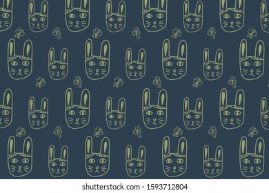 Cute rabbit pattern, hand drawn. background. digital printing.