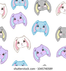 Cute Rabbit Pattern, Hand-drawn seamless pattern background with Bunny