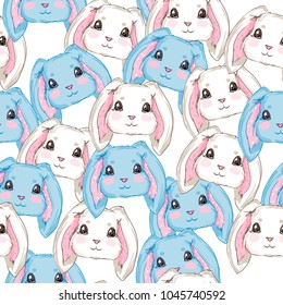 Cute Rabbit Pattern, Hand-drawn seamless pattern background with Bunny - Shutterstock ID 1045740592