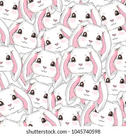 Cute Rabbit Pattern, Hand-drawn Seamless Pattern Background With Bunny