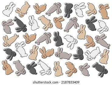 Cute rabbit pattern. Various types of rabbits. Vector illustration. 