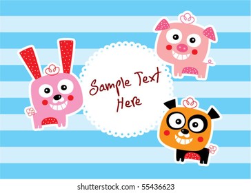 cute rabbit piggy panda greeting