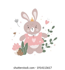 
cute rabbit in a pink dress. vector illustration. beautiful print for design