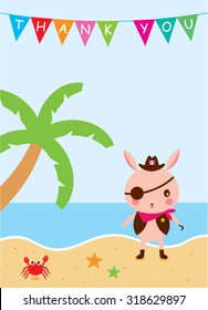 cute rabbit pirate thank you card
