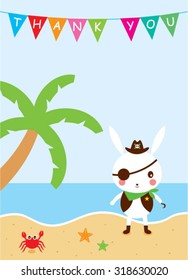 cute rabbit pirate thank you card