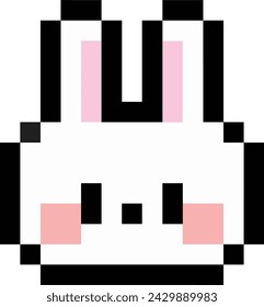 cute rabbit pixel art in 8 bit pixel art. Animal for game asset and cross stitch pattern in vector illustration.