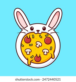 Cute Rabbit Pizza Cartoon Vector Icon Illustration. Animal Food Icon Concept Isolated Premium Vector. Flat Cartoon Style