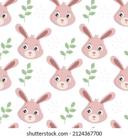 Cute rabbit with plant elements. Seamless pattern. Can be used for wallpaper, fill web page background, surface textures. Vector