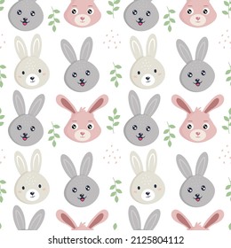 Cute rabbit with plant elements. Seamless pattern. Can be used for wallpaper, fill web page background, surface textures