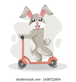 cute rabbit play scooter cartoon vector