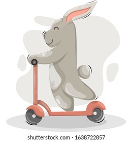 cute rabbit play scooter cartoon vector