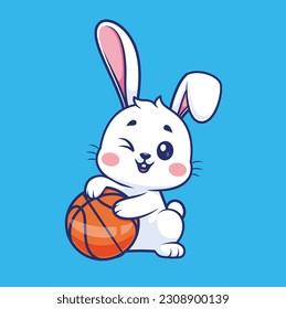 Ilustración de Icono de vectores de vectores de baloncesto de Conejo Cute. Vector Premium Aislado De Icono De Deportes Animales. Estilo de dibujo plano