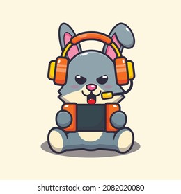 Cute rabbit playing a game. Cute cartoon animal illustration.