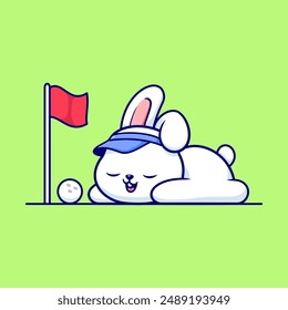 Cute Rabbit Playing Golf Cartoon Vector Icon Illustration. Animal Sport Icon Concept Isolated Premium Vector. Flat Cartoon Style