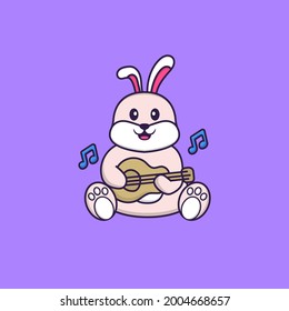Cute rabbit playing guitar. Animal cartoon concept isolated. Can used for t-shirt, greeting card, invitation card or mascot.