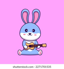 Cute Rabbit Playing Guitar Cartoon Vector Icons Illustration. Flat Cartoon Concept. Suitable for any creative project.