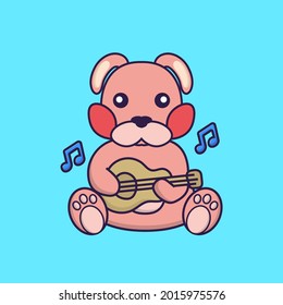 Cute rabbit playing guitar. Vector illustration