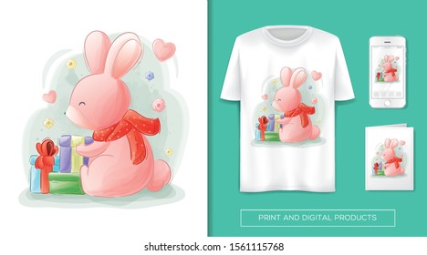cute rabbit playing on a cup, this design can be used for print and digital media