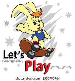 Cute rabbit playing skate board
