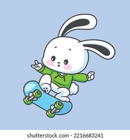 Cute rabbit playing skateboard cartoon sport vector