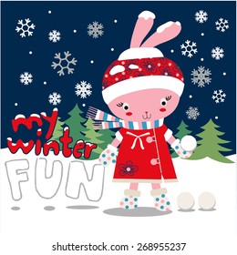 the cute rabbit playing with snow, Christmas background