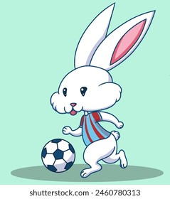 Lindo conejo jugando Vector de pelota de fútbol