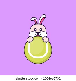 Cute rabbit playing tennis. Animal cartoon concept isolated. Can used for t-shirt, greeting card, invitation card or mascot.