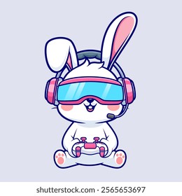 Cute Rabbit Playing Vr Game With Controller Cartoon Vector 
Icon Illustration. Animal Technology Icon Concept Isolated 
Premium Vector. Flat Cartoon Style 