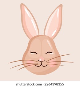 Cute rabbit portrait. Cartoon vector illustration of forest hare face. Design for baby clothes, cards, poster, textile, print, patterns and more.